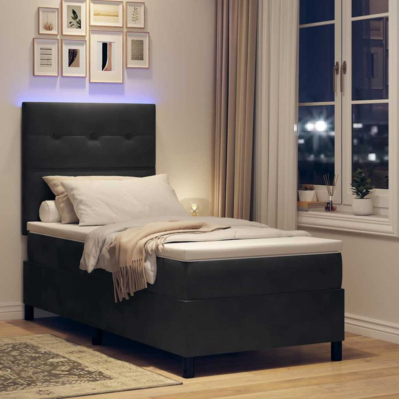Pat cu arc LED cu headboard Negru 80 x 200 cm Catifea