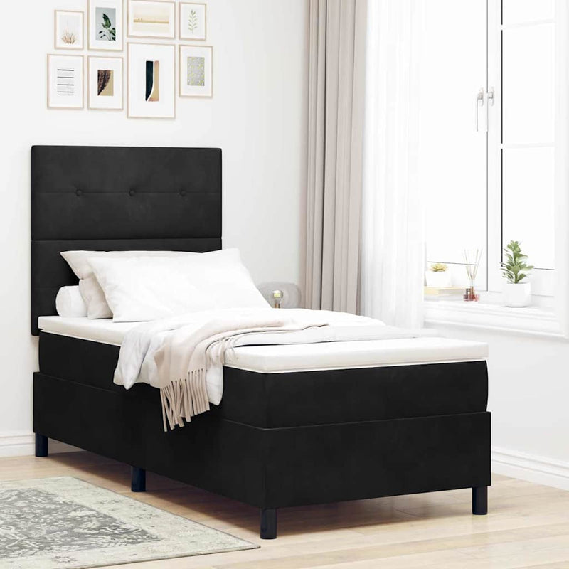 Pat cu arc LED cu headboard Negru 90 x 190 cm Catifea