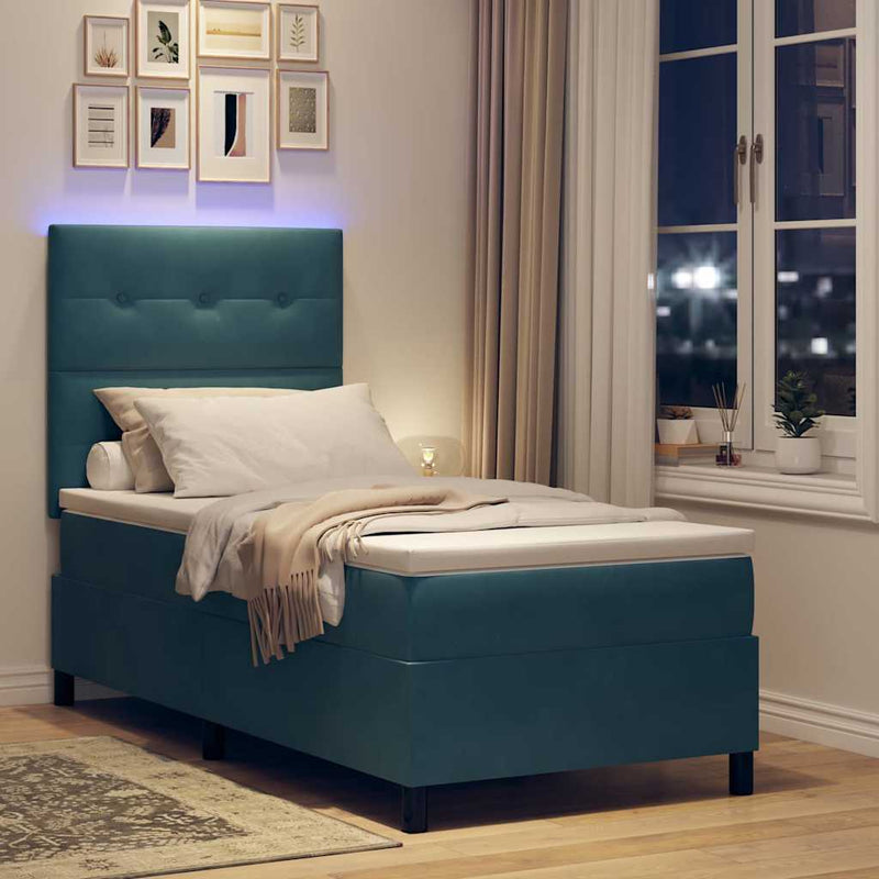 Pat cu arc LED cu headboard Albastru închis 90 x 200 cm Catifea