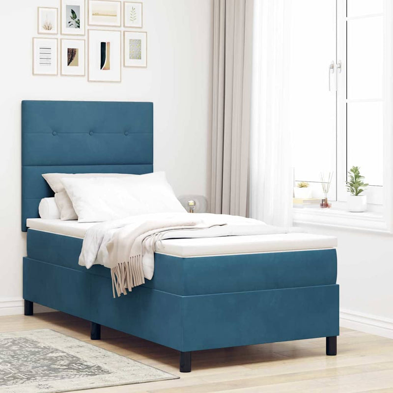 Pat cu arc LED cu headboard Albastru închis 90 x 200 cm Catifea