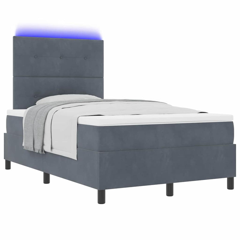 Pat cu arc LED cu headboard Gri închis 120 x 190 cm Catifea