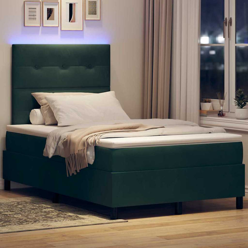 Pat cu arc LED cu headboard Verde închis 120 x 190 cm Catifea