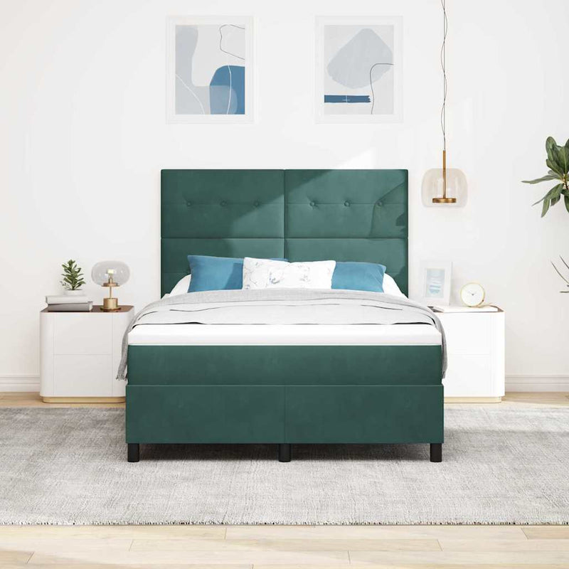 Pat cu arc LED cu headboard Verde închis 140 x 190 cm Catifea