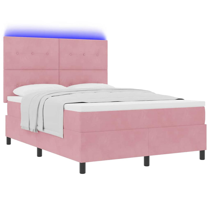 Pat cu arc LED cu headboard Roz 140 x 190 cm Catifea