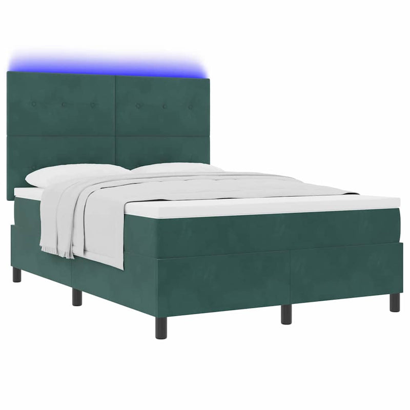 Pat cu arc LED cu headboard Verde închis 140 x 200 cm Catifea