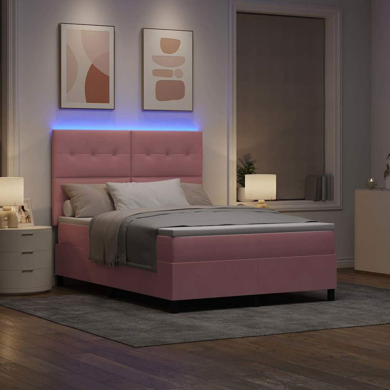 Pat cu arc LED cu headboard Roz 140 x 200 cm Catifea