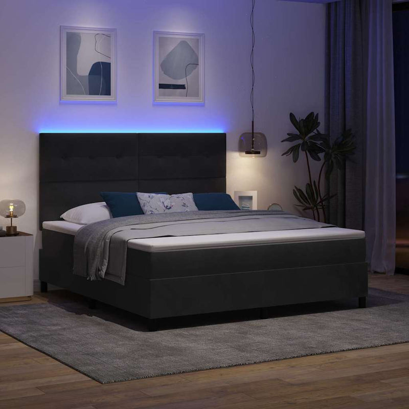Pat cu arc LED cu headboard Negru 180 x 200 cm Catifea