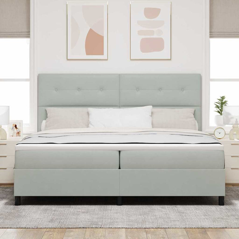 Pat cu arc LED cu headboard Gri deschis 200 x 200 cm Catifea