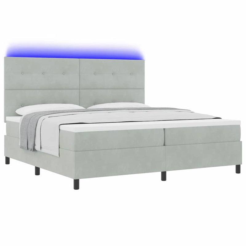 Pat cu arc LED cu headboard Gri deschis 200 x 200 cm Catifea