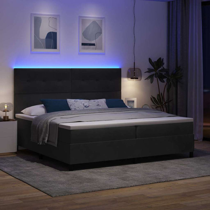 Pat cu arc LED cu headboard Negru 200 x 200 cm Catifea