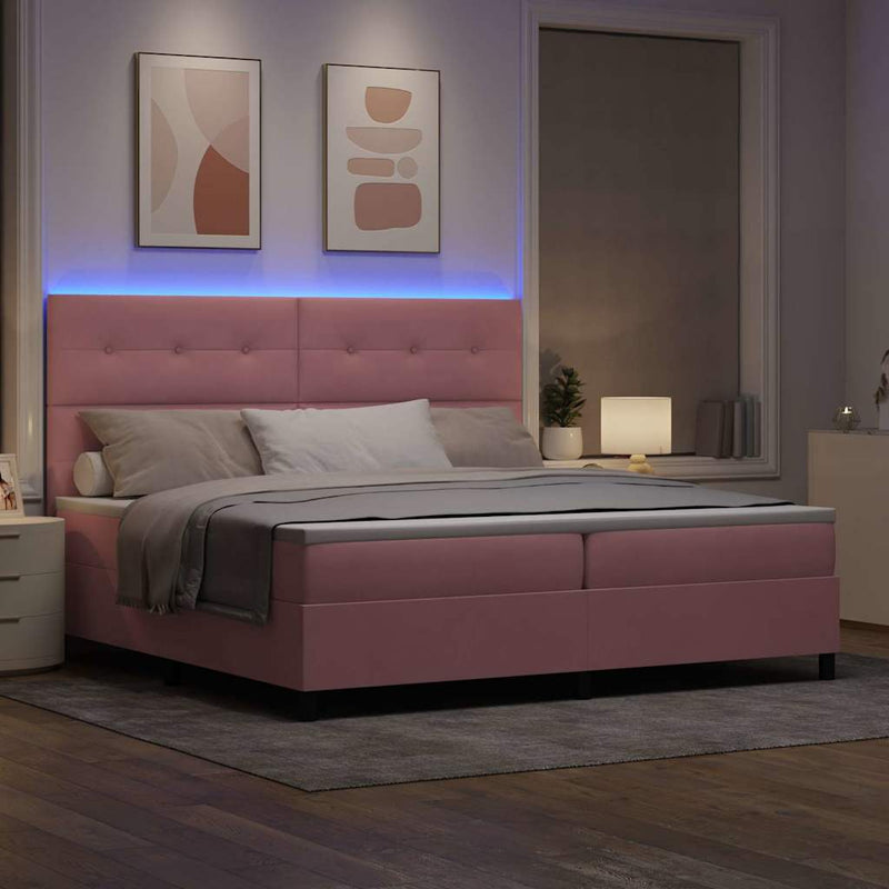 Pat cu arc LED cu headboard Roz 200 x 200 cm Catifea