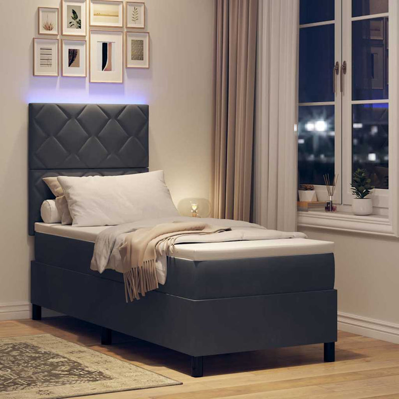 Pat cu arc LED cu headboard Gri închis 80 x 200 cm Catifea
