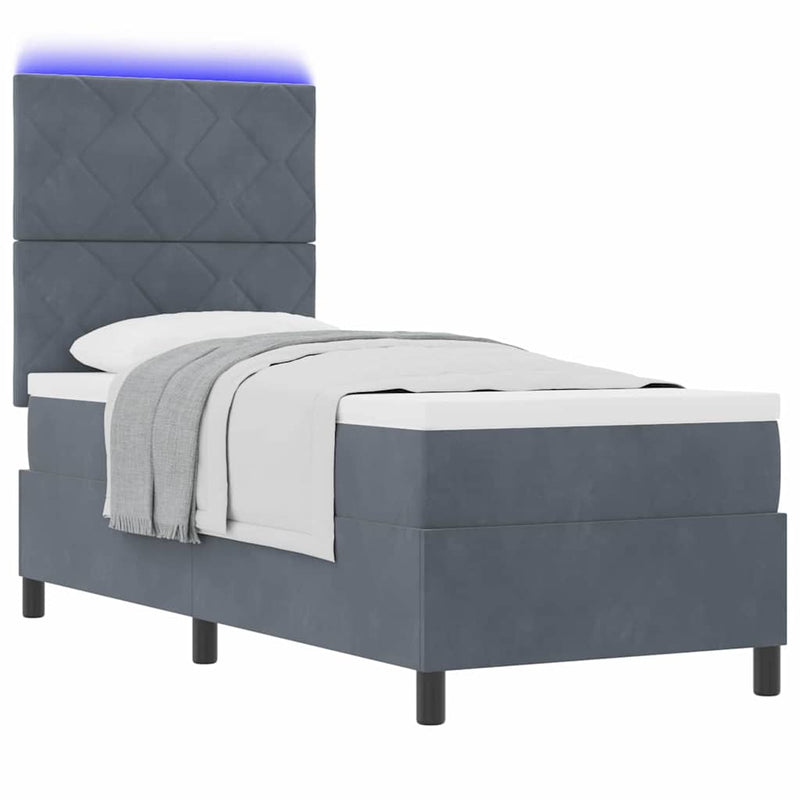 Pat cu arc LED cu headboard Gri închis 80 x 200 cm Catifea