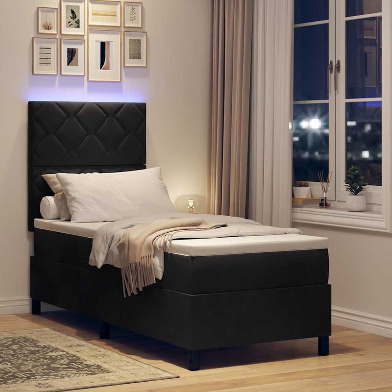 Pat cu arc LED cu headboard Negru 80 x 200 cm Catifea