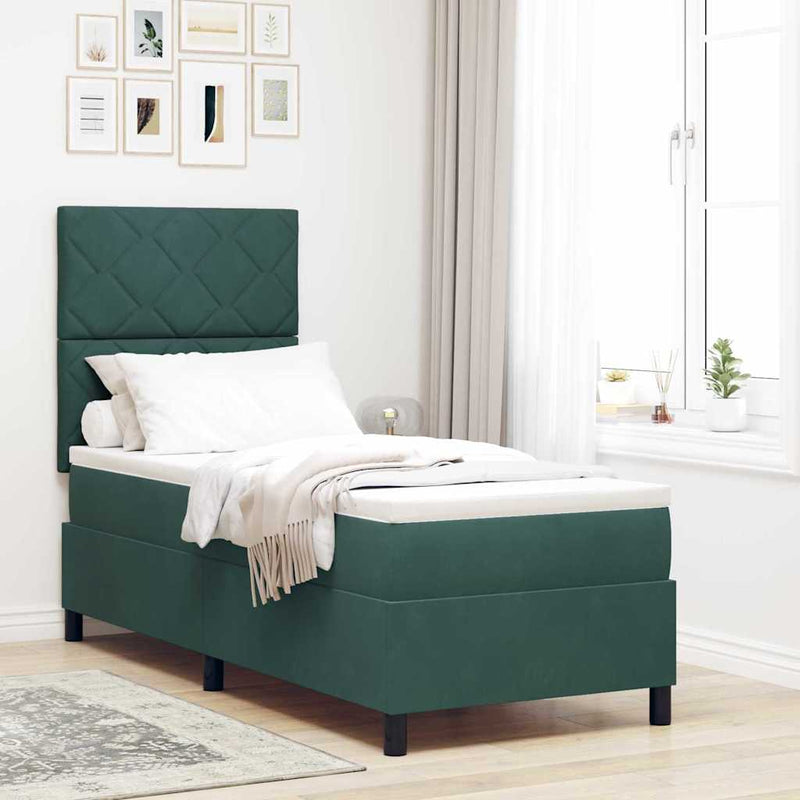 Pat cu arc LED cu headboard Verde închis 80 x 200 cm Catifea