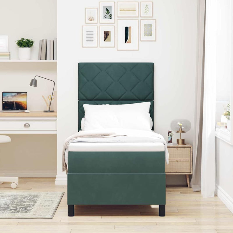 Pat cu arc LED cu headboard Verde închis 80 x 200 cm Catifea