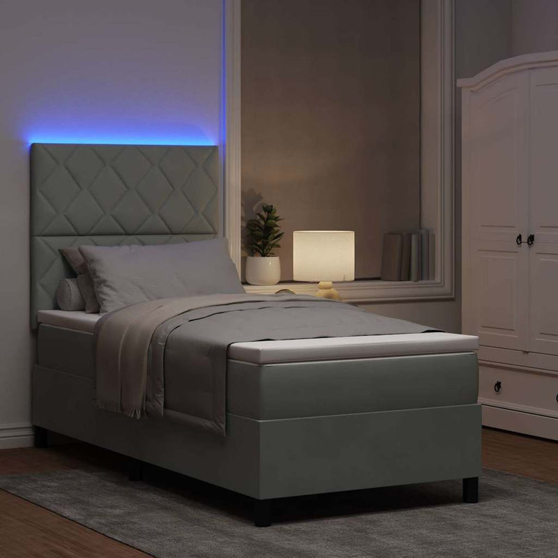 Pat cu arc LED cu headboard Gri deschis 90 x 190 cm Catifea