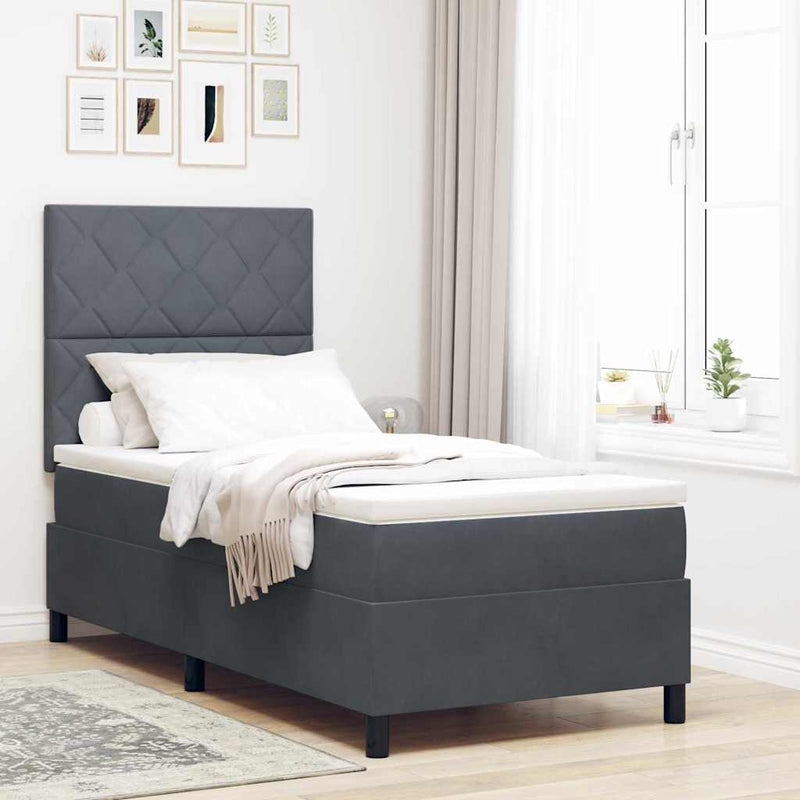 Pat cu arc LED cu headboard Gri închis 90 x 190 cm Catifea