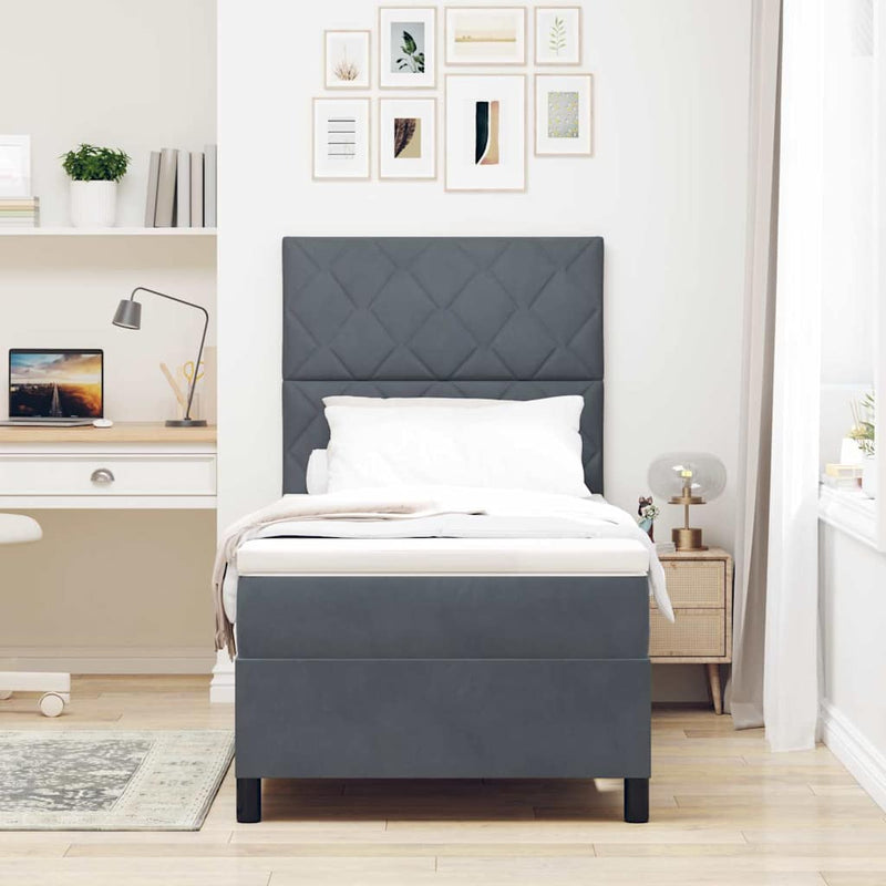 Pat cu arc LED cu headboard Gri închis 90 x 190 cm Catifea