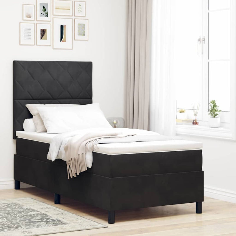 Pat cu arc LED cu headboard Negru 90 x 190 cm Catifea