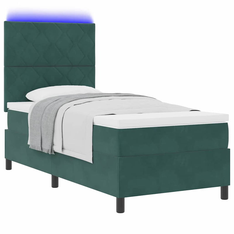 Pat cu arc LED cu headboard Verde închis 90 x 190 cm Catifea