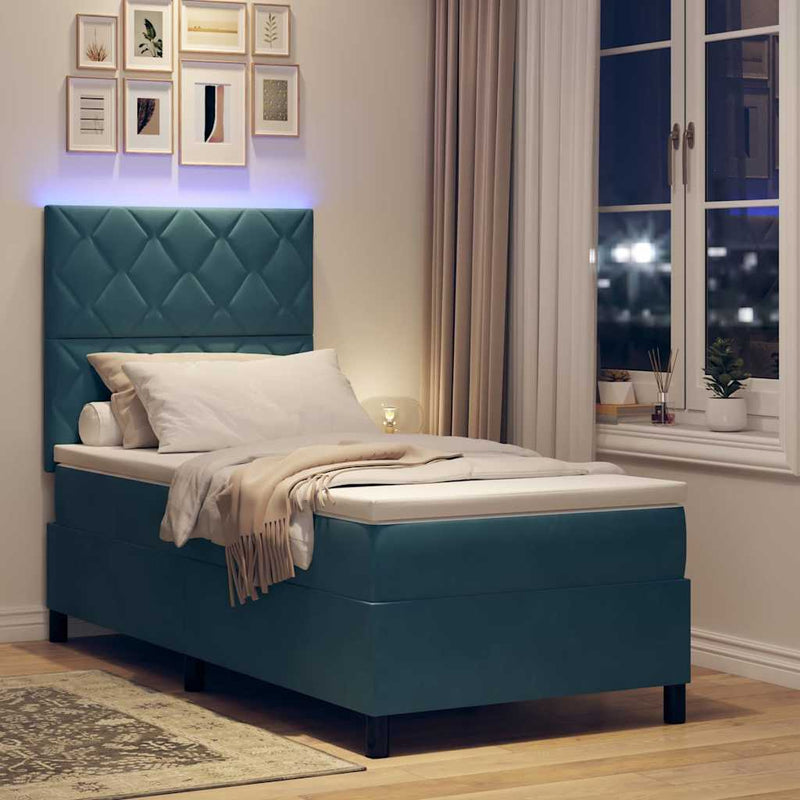Pat cu arc LED cu headboard Albastru închis 90 x 190 cm Catifea