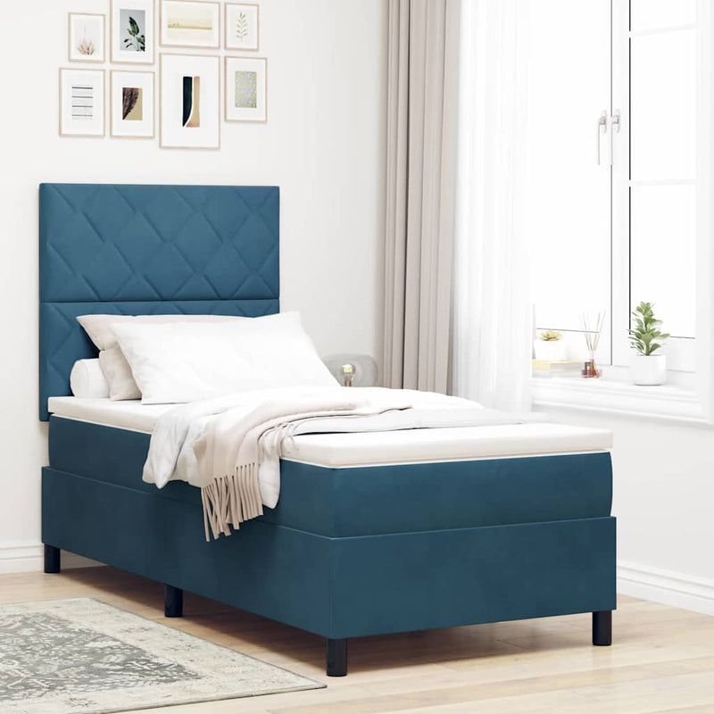 Pat cu arc LED cu headboard Albastru închis 90 x 190 cm Catifea