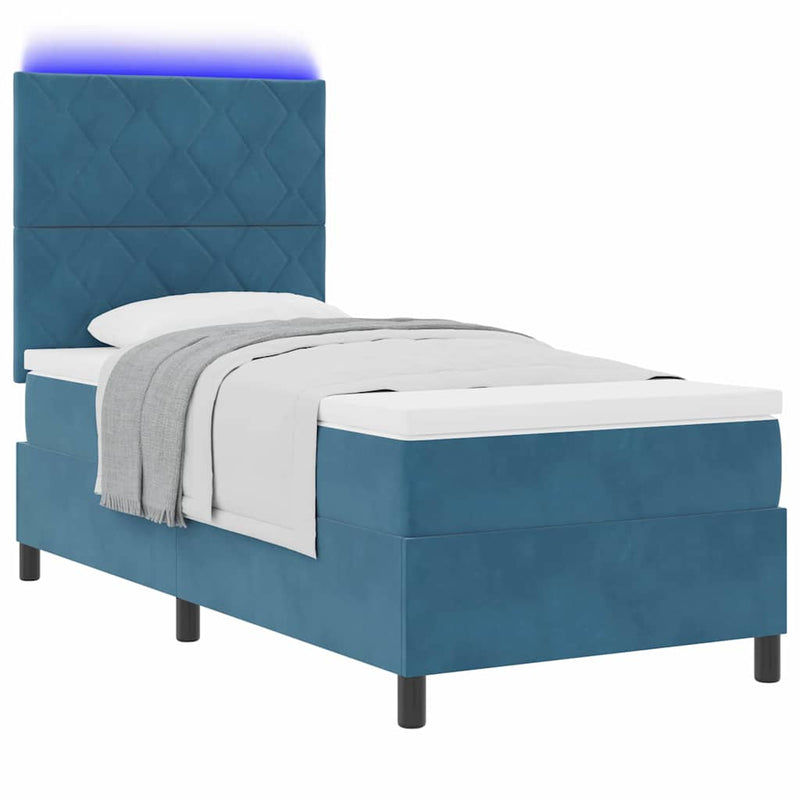 Pat cu arc LED cu headboard Albastru închis 90 x 190 cm Catifea
