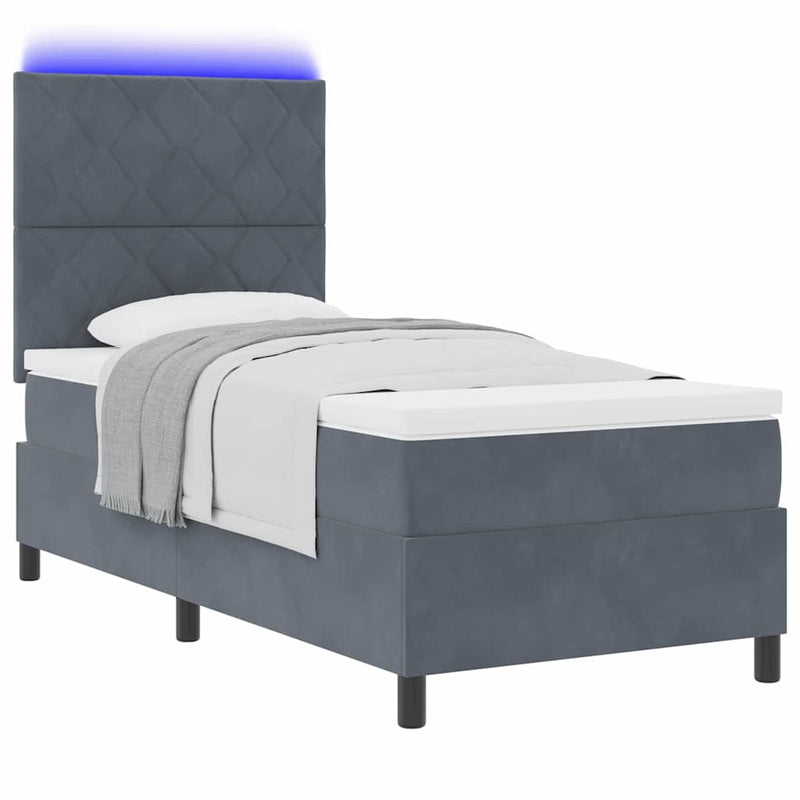 Pat cu arc LED cu headboard Gri închis 90 x 200 cm Catifea