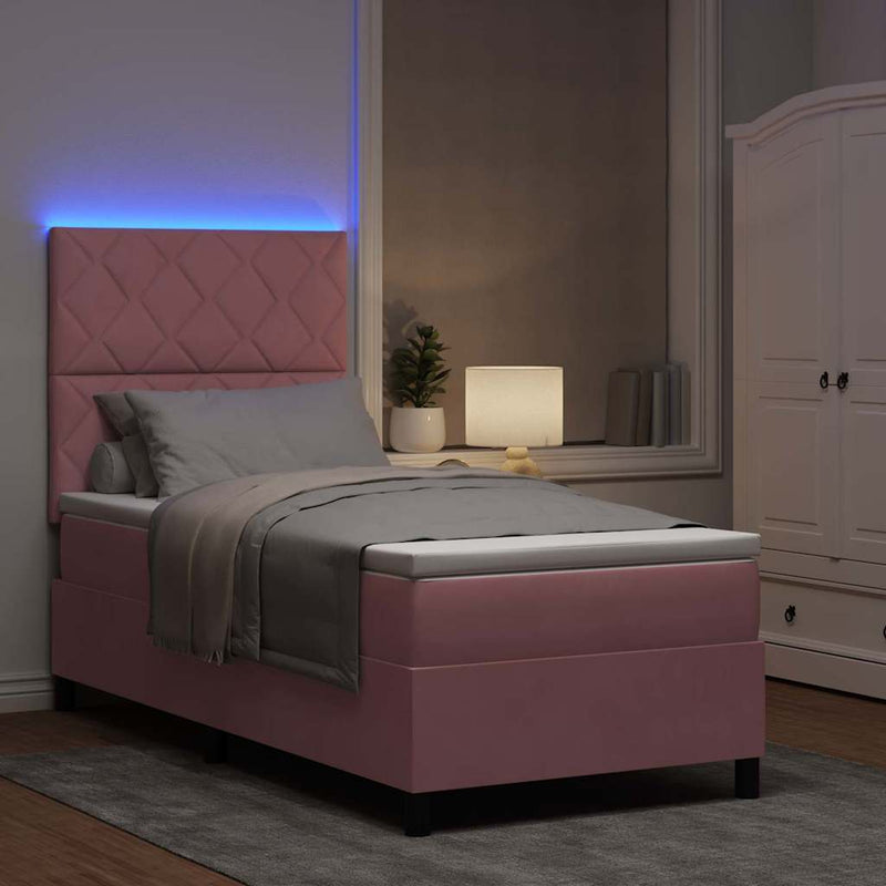 Pat cu arc LED cu headboard Roz 100 x 200 cm Catifea