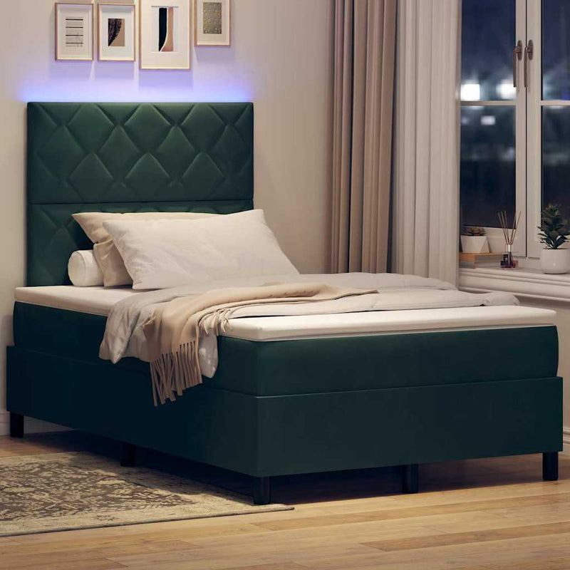Pat cu arc LED cu headboard Verde închis 120 x 200 cm Catifea