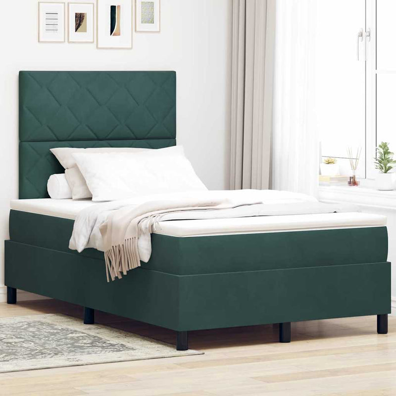 Pat cu arc LED cu headboard Verde închis 120 x 200 cm Catifea