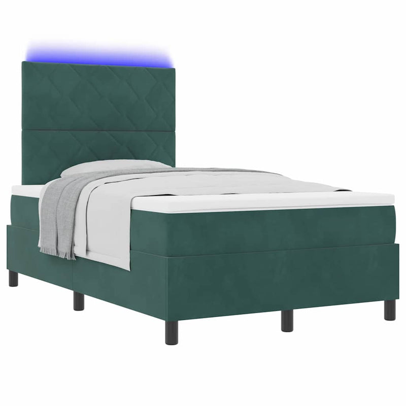 Pat cu arc LED cu headboard Verde închis 120 x 200 cm Catifea
