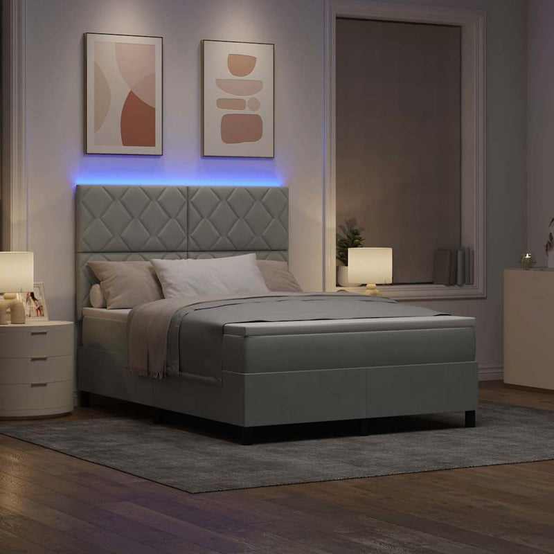 Pat cu arc LED cu headboard Gri deschis 140 x 190 cm Catifea