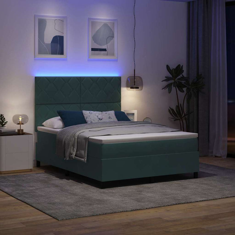 Pat cu arc LED cu headboard Verde închis 140 x 190 cm Catifea