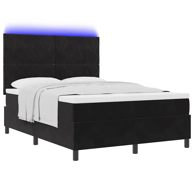 Pat cu arc LED cu headboard Negru 140 x 200 cm Catifea