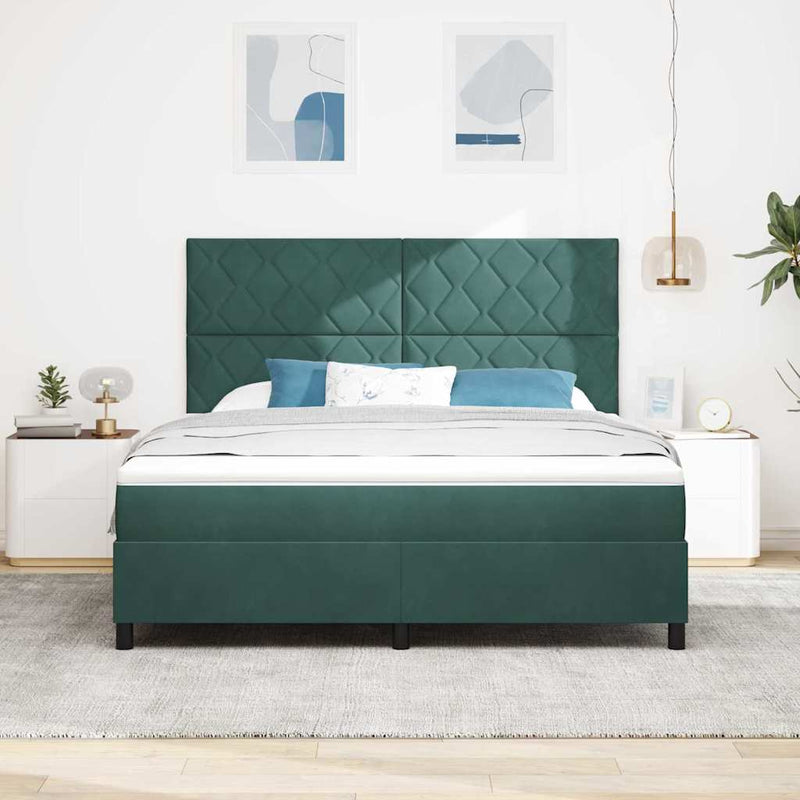 Pat cu arc LED cu headboard Verde închis 180 x 200 cm Catifea