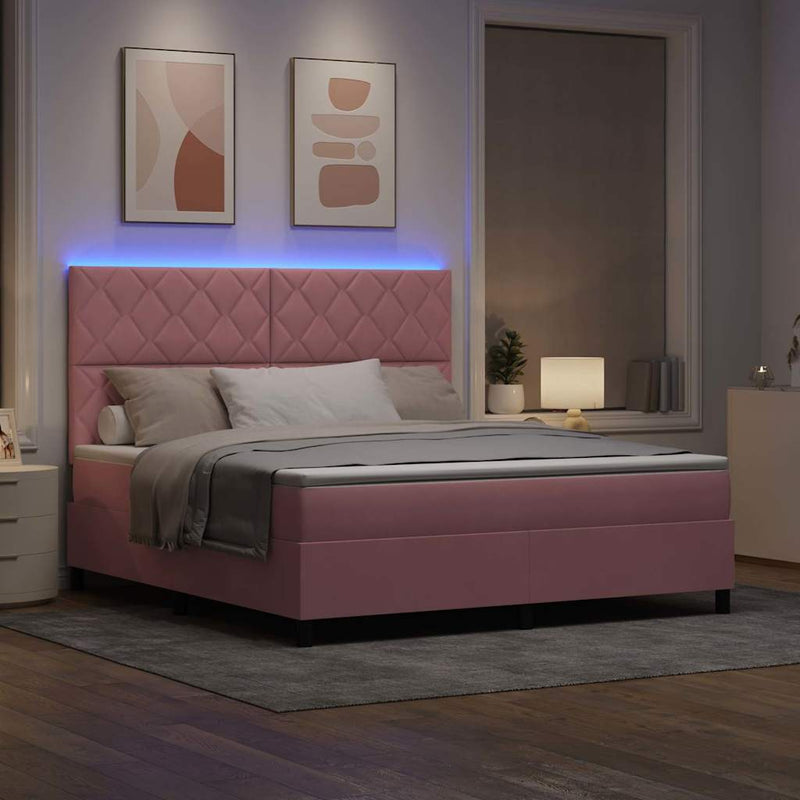 Pat cu arc LED cu headboard Roz 180 x 200 cm Catifea