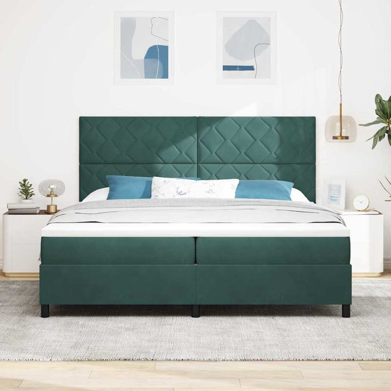 Pat cu arc LED cu headboard Verde închis 200 x 200 cm Catifea