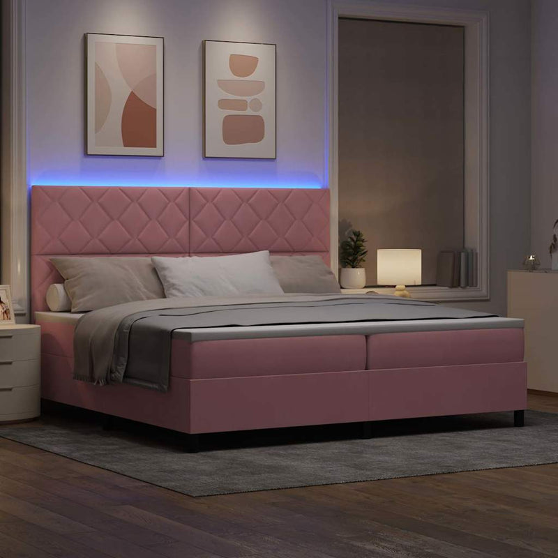 Pat cu arc LED cu headboard Roz 200 x 200 cm Catifea