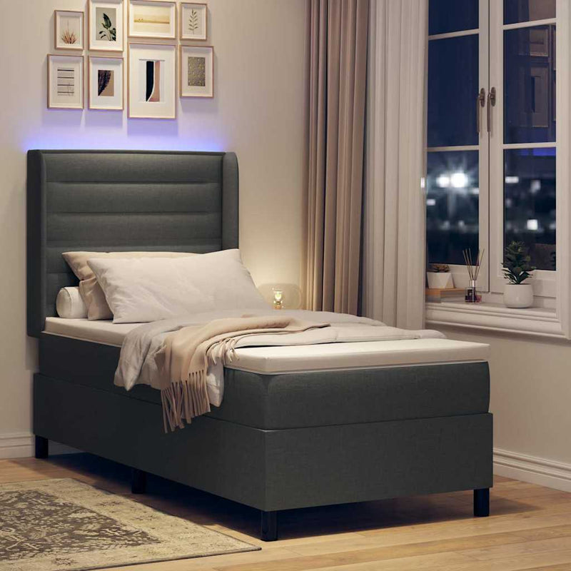 Pat cu arc LED cu saltea Gri închis 90 x 190 cm țesătură
