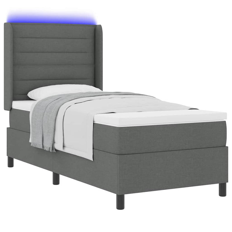 Pat cu arc LED cu saltea Gri închis 90 x 190 cm țesătură