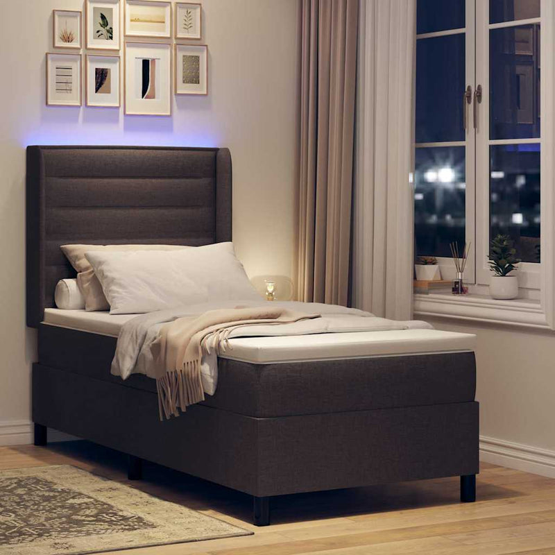 Pat cu arc LED cu saltea Maro închis 90 x 190 cm țesătură