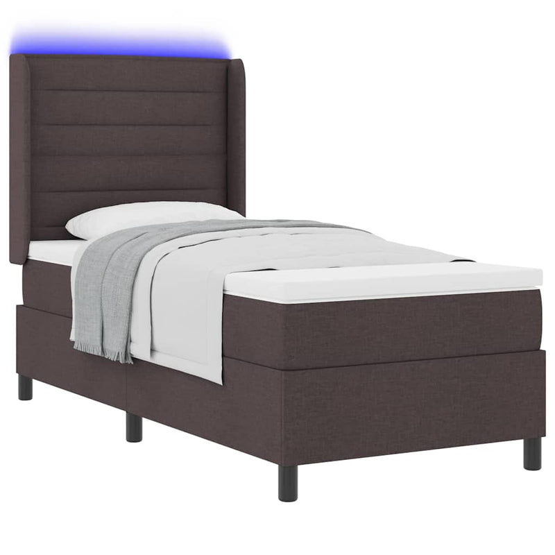 Pat cu arc LED cu saltea Maro închis 90 x 190 cm țesătură