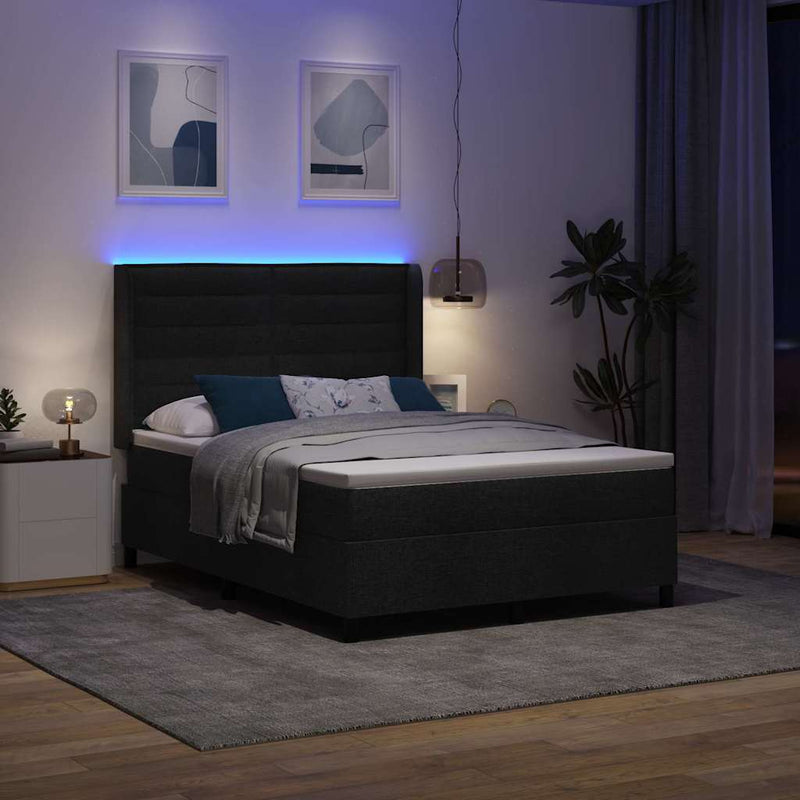 Pat cu arc LED cu saltea Negru 140 x 190 cm țesătură