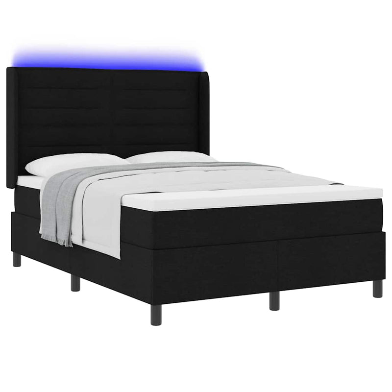 Pat cu arc LED cu saltea Negru 140 x 190 cm țesătură