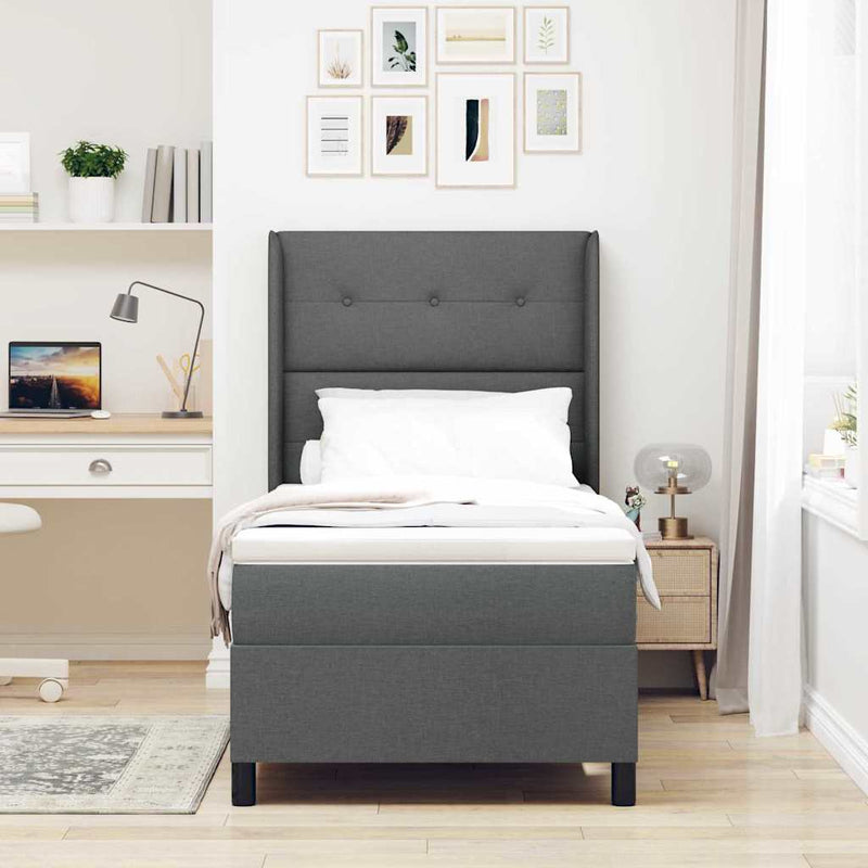Pat cu arc LED cu headboard Gri închis 100 x 200 cm țesătură
