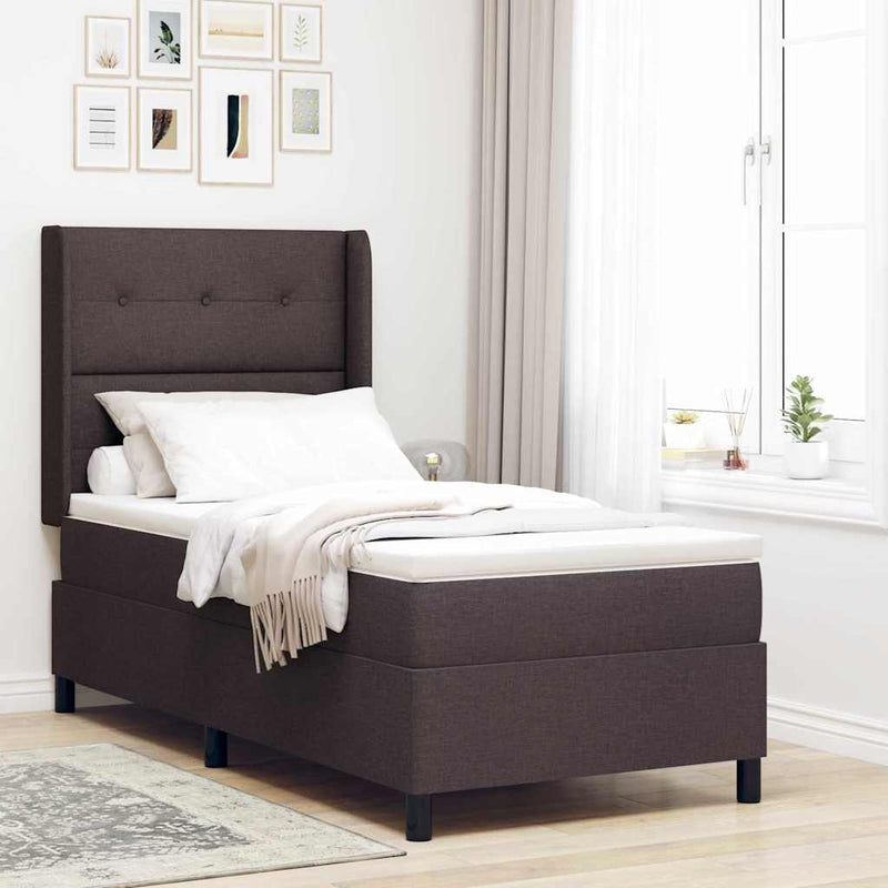 Pat cu arc LED cu headboard Maro închis 100 x 200 cm țesătură