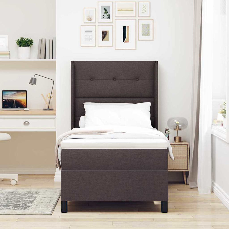 Pat cu arc LED cu headboard Maro închis 100 x 200 cm țesătură