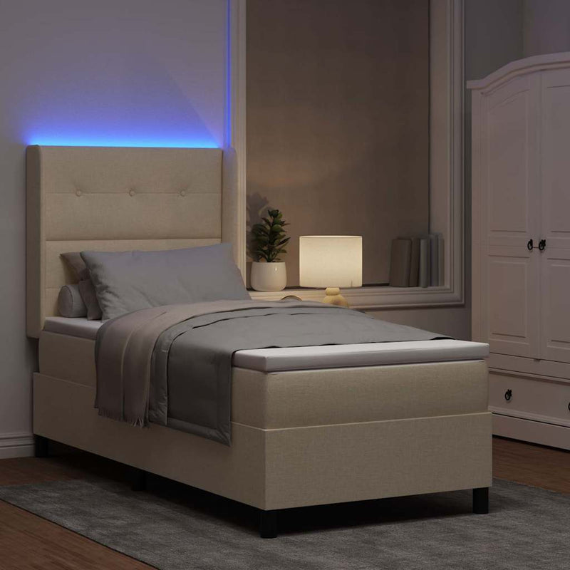 Pat cu arc LED cu pernă cu headboard Crem 100 x 200 cm țesătură